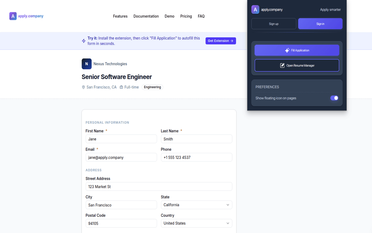 Extension screenshot